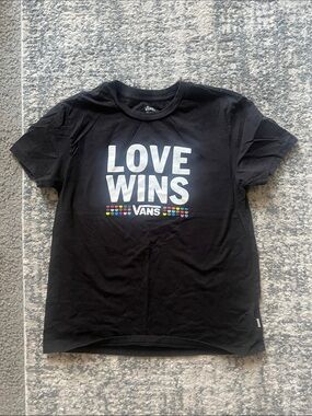 Vans Black Kids 'Love Wins' Tee with Rainbow Hearts